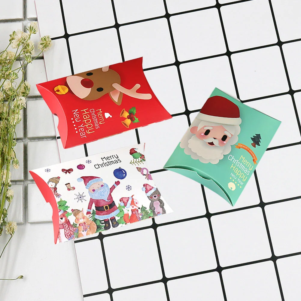 

20pcs Christmas Gift Pillow Box Creative Candy Gift Boxes Cartoon Xmas Themed Packaging Boxes Size S (Random Color)