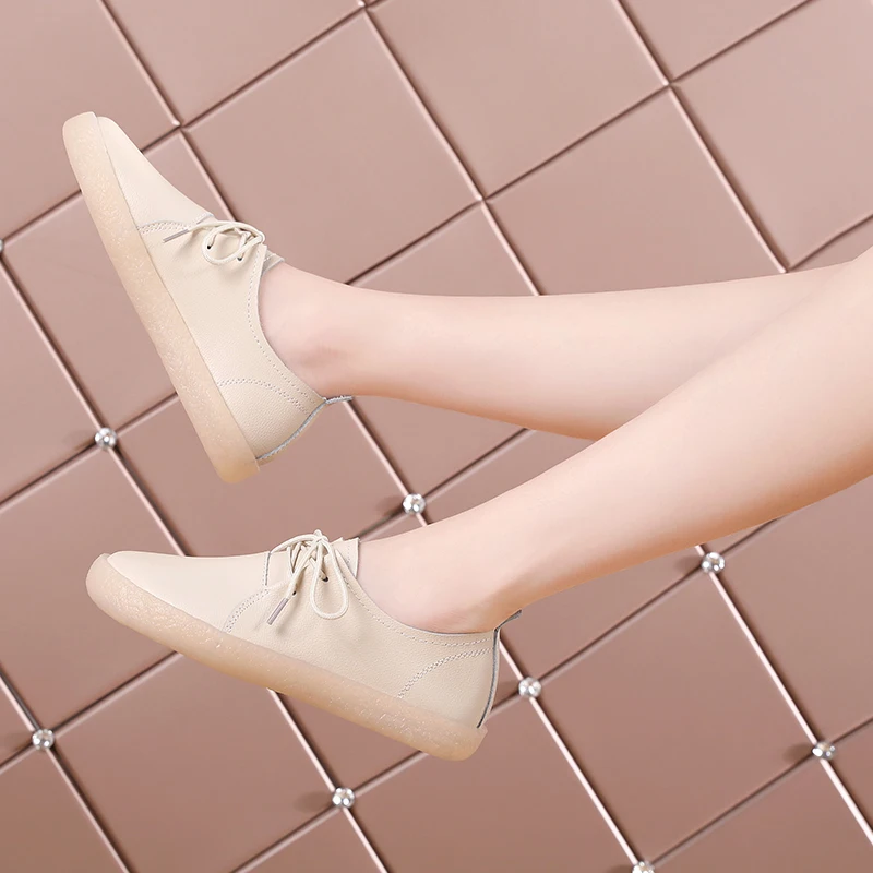 

Women Genuine Leather Loafers Women Casual Shoes Comfortable Flat Shoes Casual Ladies Slip-on Vulcanized Shoes Office Shoes 41