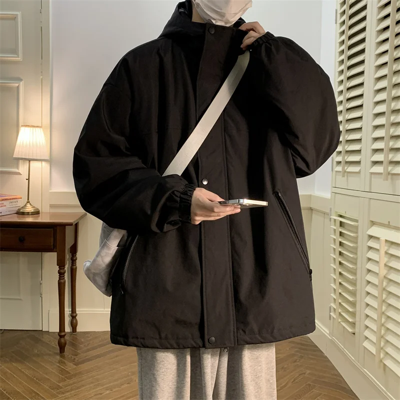 Winter Jacket Men Warm Fashion Casual Thicken Jacket Men Streetwear Korean Loose Thick Hooded Short Coat Mens Parker M-5XL