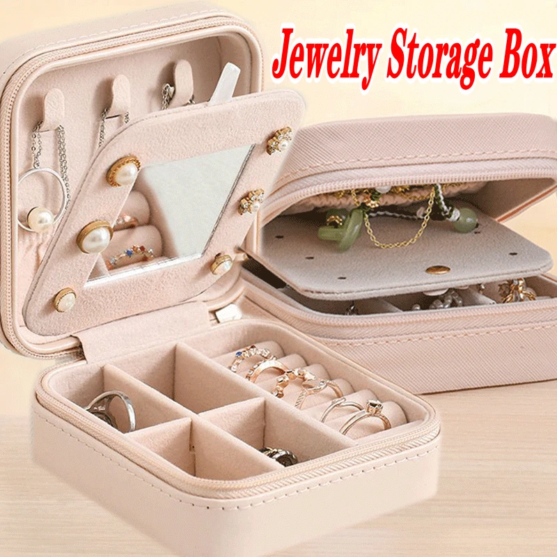 

Portable Irror Jewelry Storage Box Travel Organizer Jewelry Case Leather Storage Earring Necklace Ring Jewelry Organizer Display