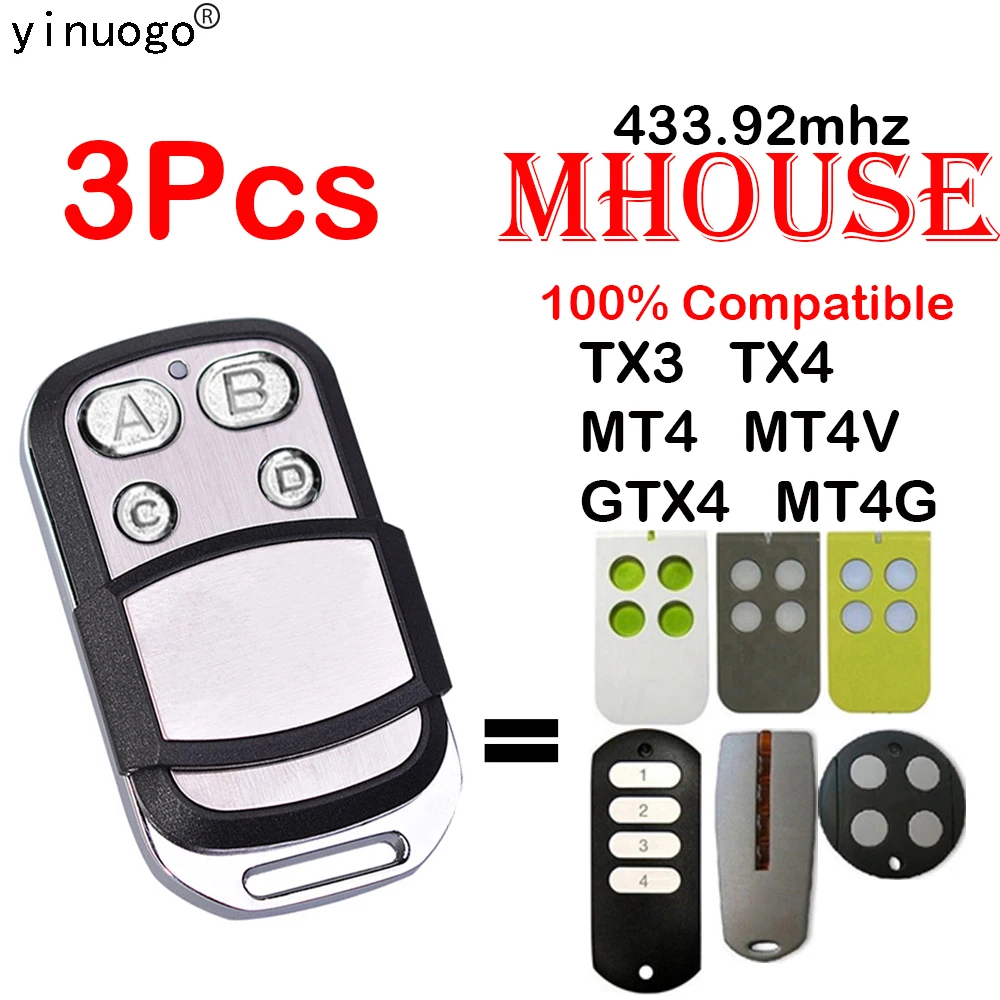 

3 Pack MHOUSE MOOVO Door Remote Control MHOUSE TX4 TX3 GTX4 GTX4C 433.92mhz MOOVO MT4 MT4G MT4V Garage Gate Remote Control NEW