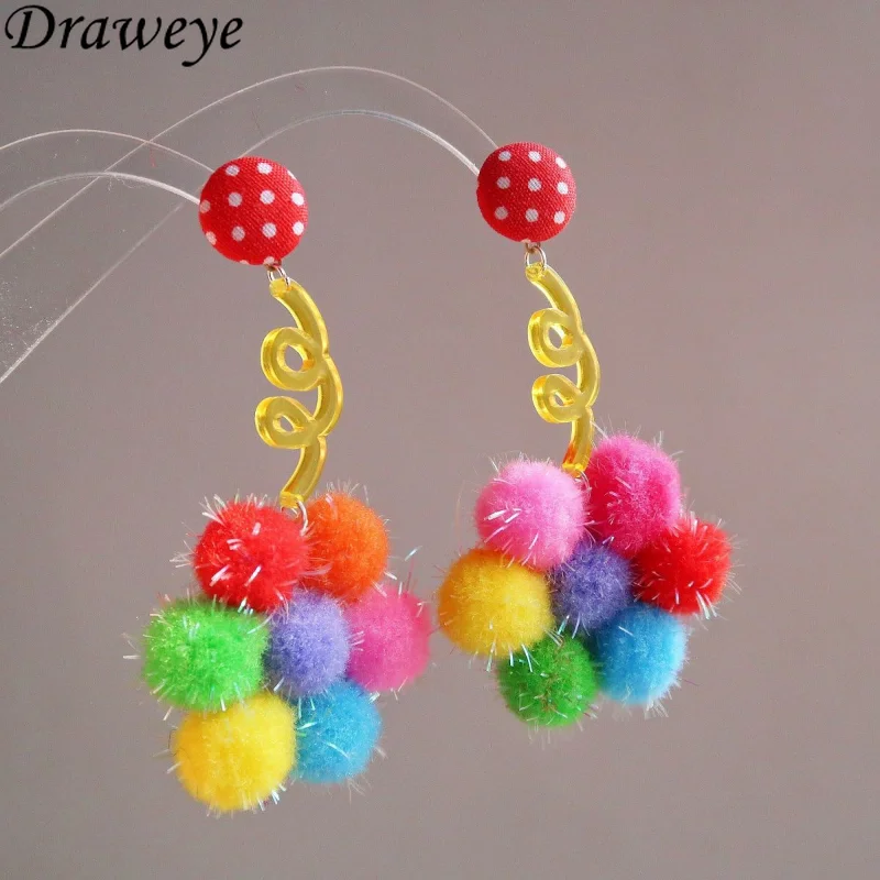 Draweye Colorful Balls Autumn Winter Cute Drop Earring Sweet Crystal Bot Jewelry for Women Ins Fashion Y2k Earring Girls Gift