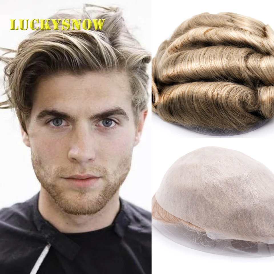 

0.03mm V-Loop Toupee for Men Human Hair Pieces 100% Indian Virgin Hair Replacement Units 8"x10' Thin Skin Pu Mens Wigs Toupee