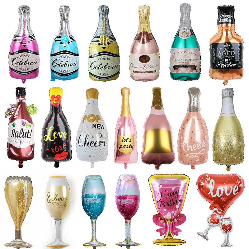 

1 Pc Wine Bottle Wine Glass Foil Balloons Adult Wedding Birthday Party Decorations Hen Party Team Bride Bar Decor Helium Balloon