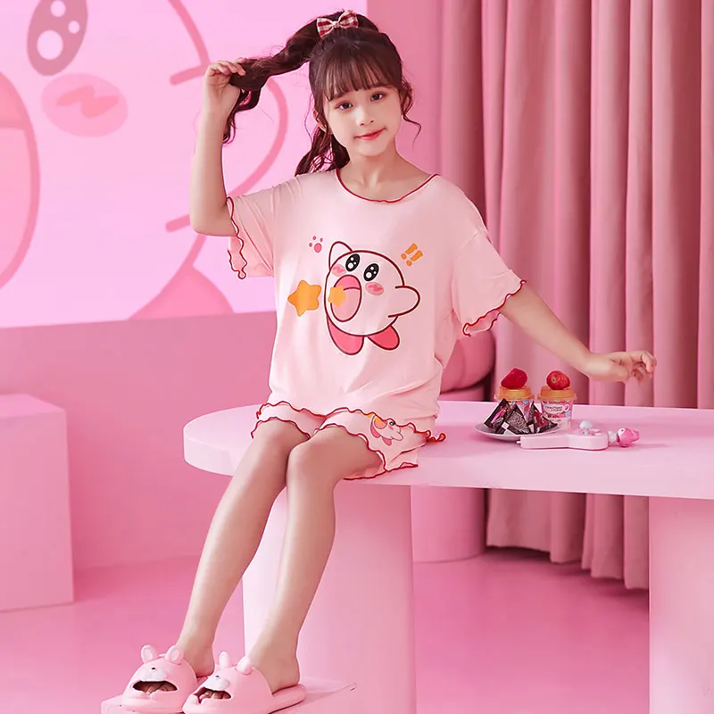 

Пижама Sanrio Kirby Kuromi детская хлопковая, милая мультяшная аниме «Hello Kitty My Melody Cinnamoroll принцесса с коротким рукавом, одежда для сна