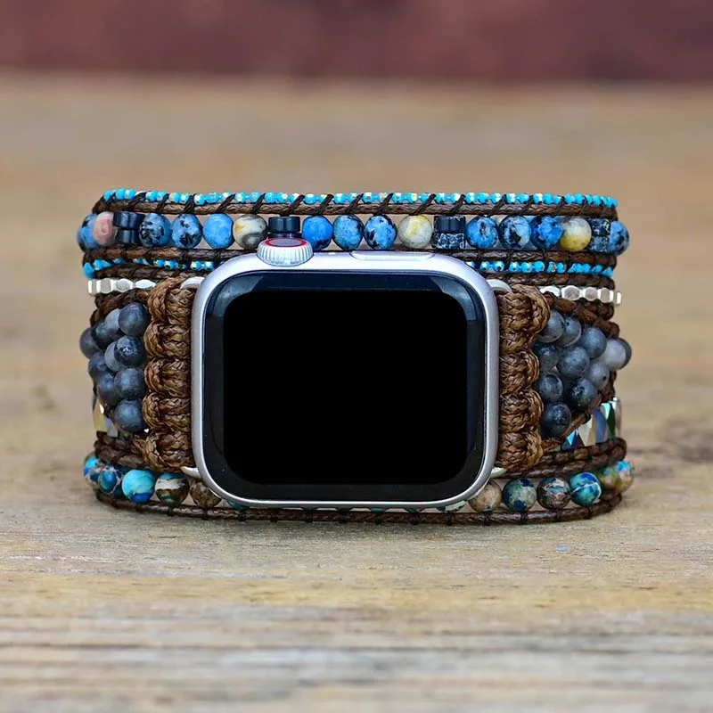 Ремешок для Apple Watch натуральный камень восковой шнурок в стиле бохо Императорский