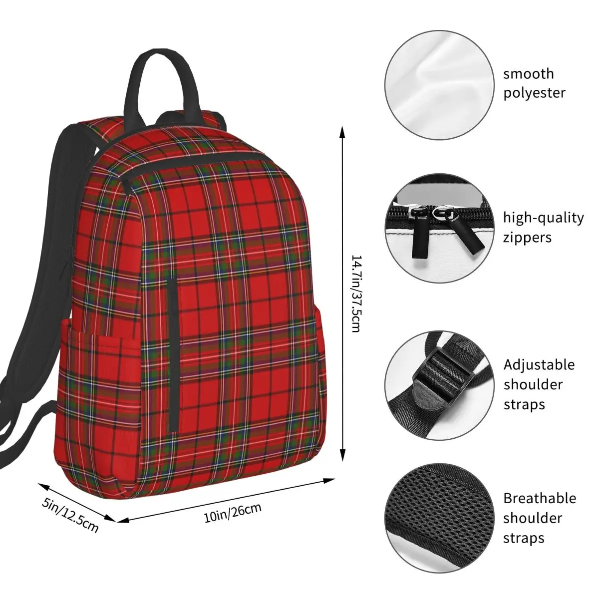 Фото Красный клетчатый рюкзак Royal Stewart Of Galloway Tartan, студенческая сумка для книг, детская школьная сумка, сумки на плечо для ноутбука, мужские и женские сумки №2