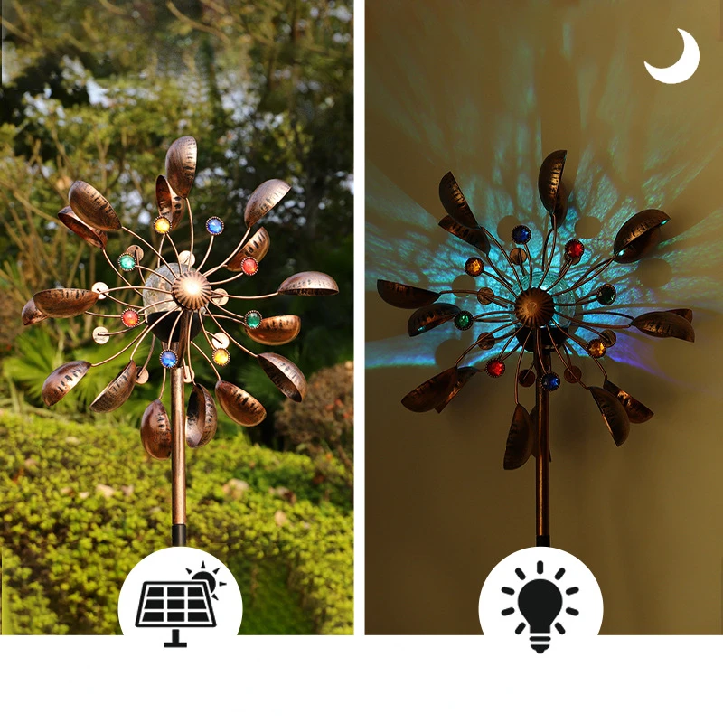 Solar Powered Glass Chime Wrought Iron Windmill Solar Powered Light Metal Art Craft Garden Yard Landscape Decoration