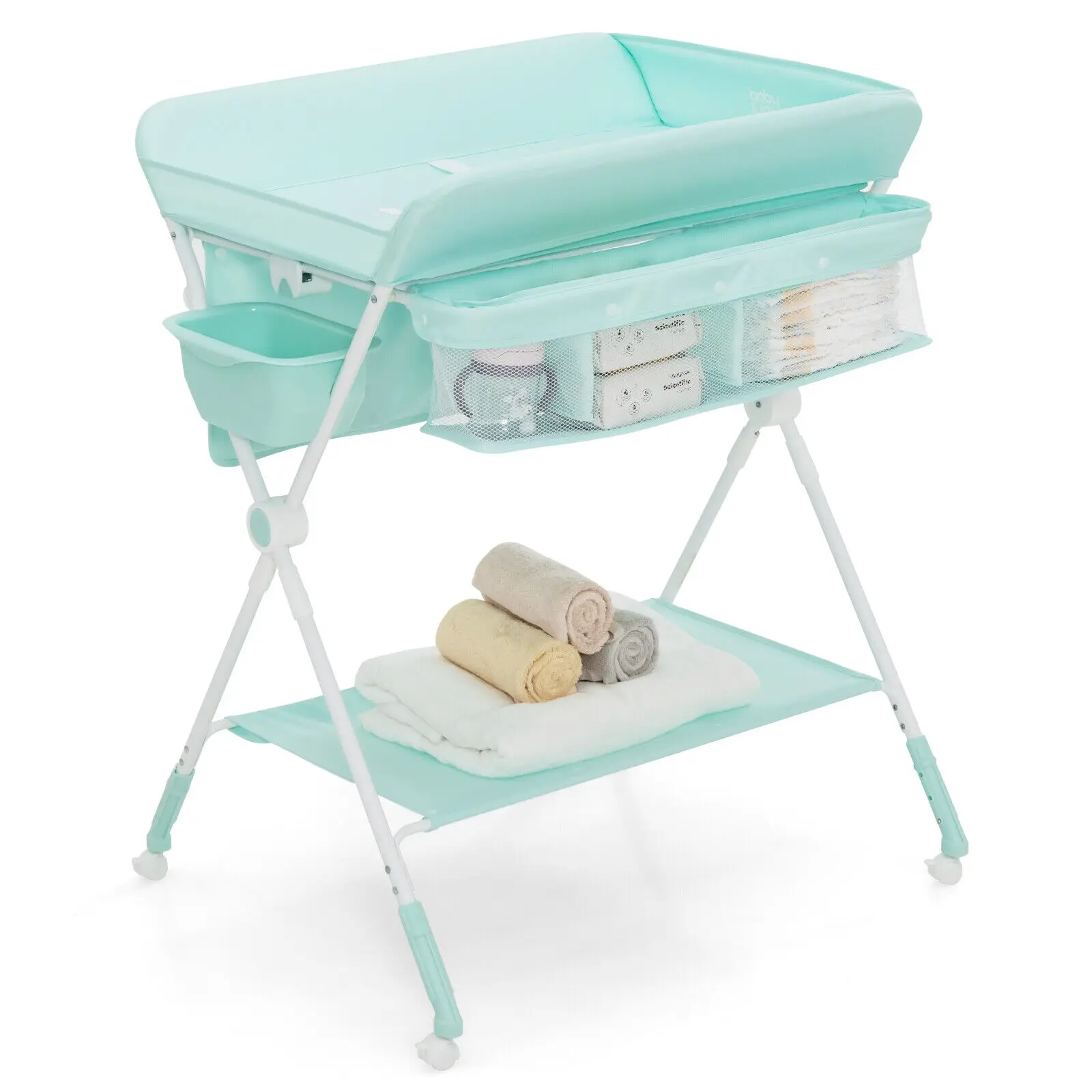 Babyjoy Foldable Baby Diaper Changing Table Mobile Nursery Organizer for Newborn Blue