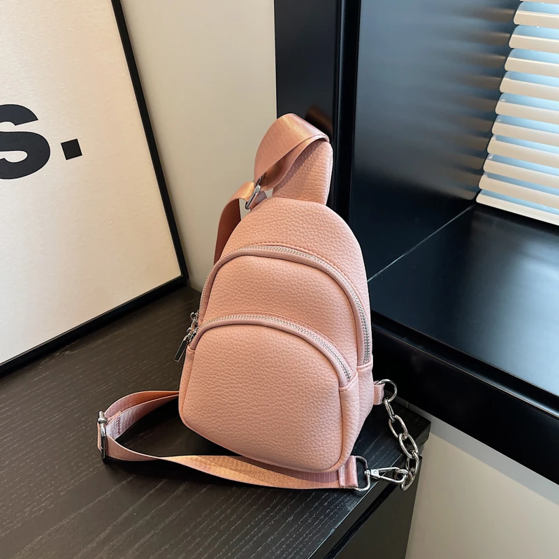 

New Women's Message Crossbody Girls PU Leather Chest Bags Adjustable Strap Satchel Handbag Daily Big Pockets Leisure For Dating