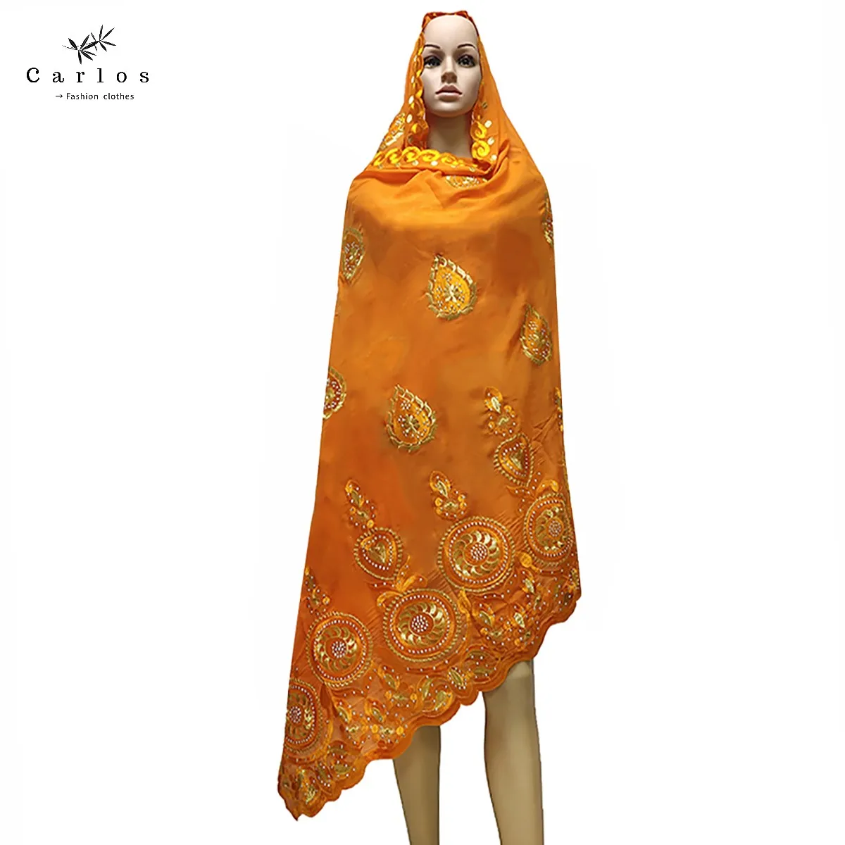 Лидер продаж 2022 большой мусульманский женский шарф из 100% хлопка вышитый