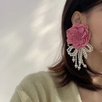 french retro earrings female exaggerated white flower petals pearl tassel temperament trendy earrings