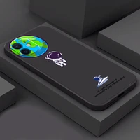 cartoon creative astronaut phone case for funda iphone 11 12 13 pro max mini x xr xs se 2020 5s 6 7 8 plus etui black