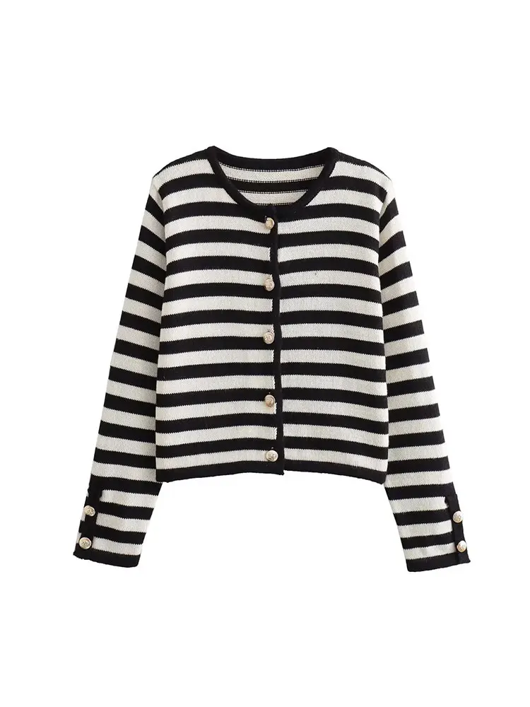 Nlzgmsj TRAF 2023 осенний женский полосатый Модный Новый комбинированный вязаный свитер