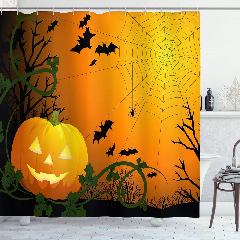 

Шторы для душа в виде черепа, тыквы, Хэллоуина, летучая мышь, зомби, животное, паук, паутина, водонепроницаемые шторы из полиэстера для ванной...