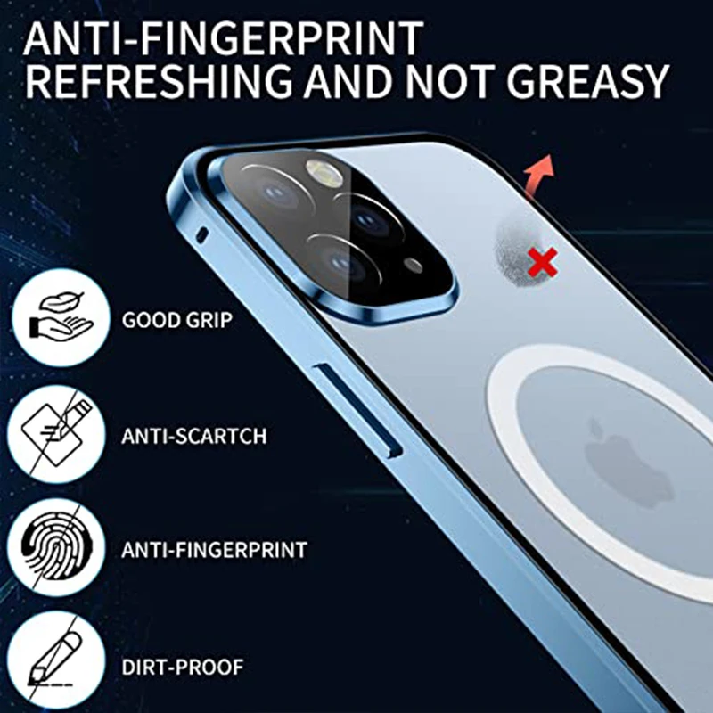 Luxury Metal 360 ° Full Protection Case For IPhone Apple 11 12 13 14 Pro Max Plus Case Magsafe HD Transparent Glass Cover Coque