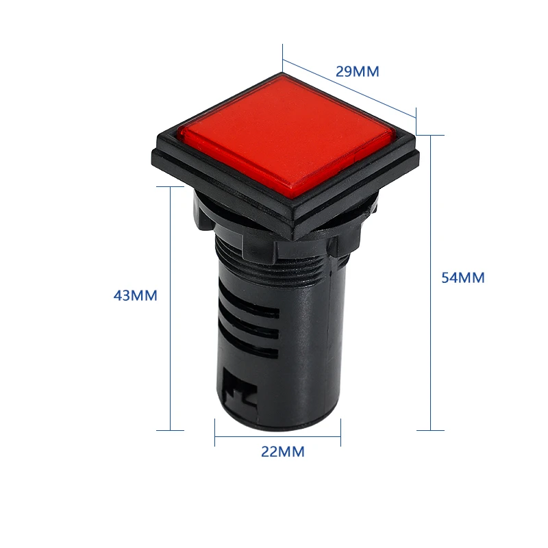 

Квадратный светодиодный индикатор AD16, 22 мм, 12/24/220/380 В, красный/зеленый/желтый/синий/белый