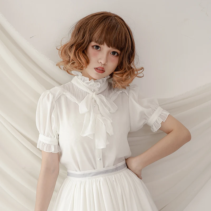 Chiffon Lolita Style Lantern Sleeve Vintage Shirt for Ladies Elegant Casual Blouse Women Tops enlarge