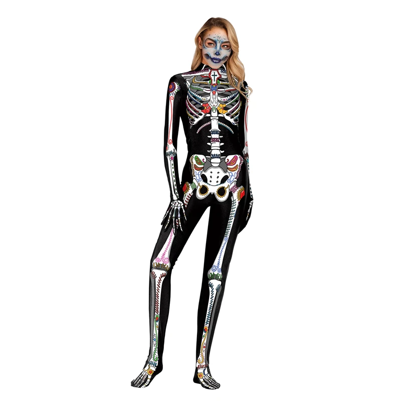

New color skeleton zipper jumpsuit Cosplay Halloween horror Siamese clothes women horror anime performance clothing