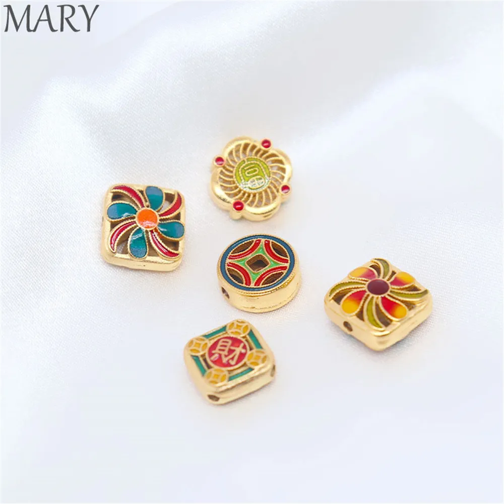 

Vietnam sand gold copper money spacer beads handmade diy strings Lulutong burnt blue transfer beads old gold enamel accessories
