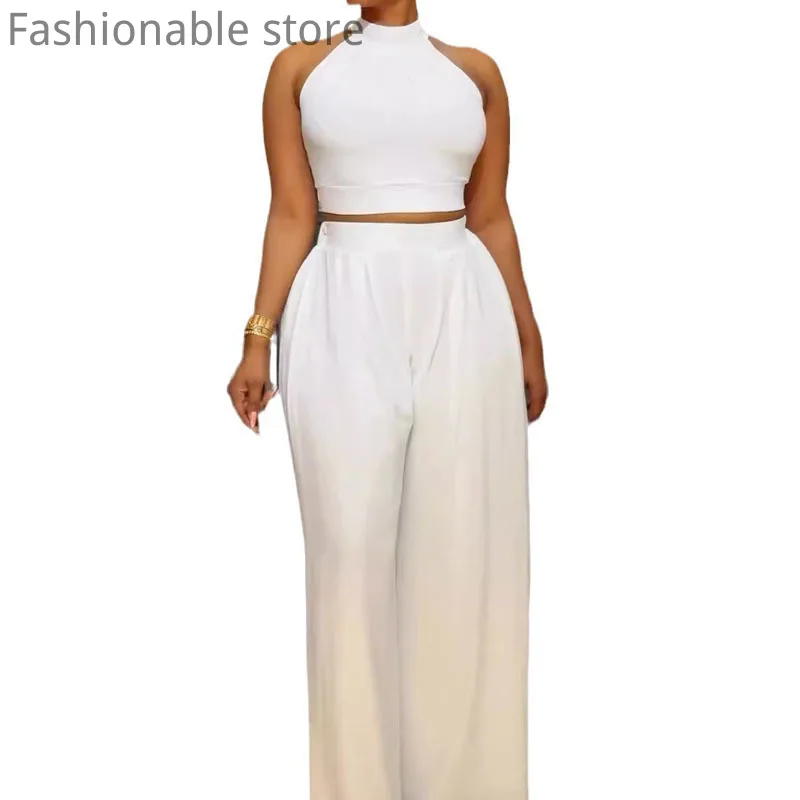 Женский Повседневный однотонный комплект из двух предметов: верх с лямкой на шее