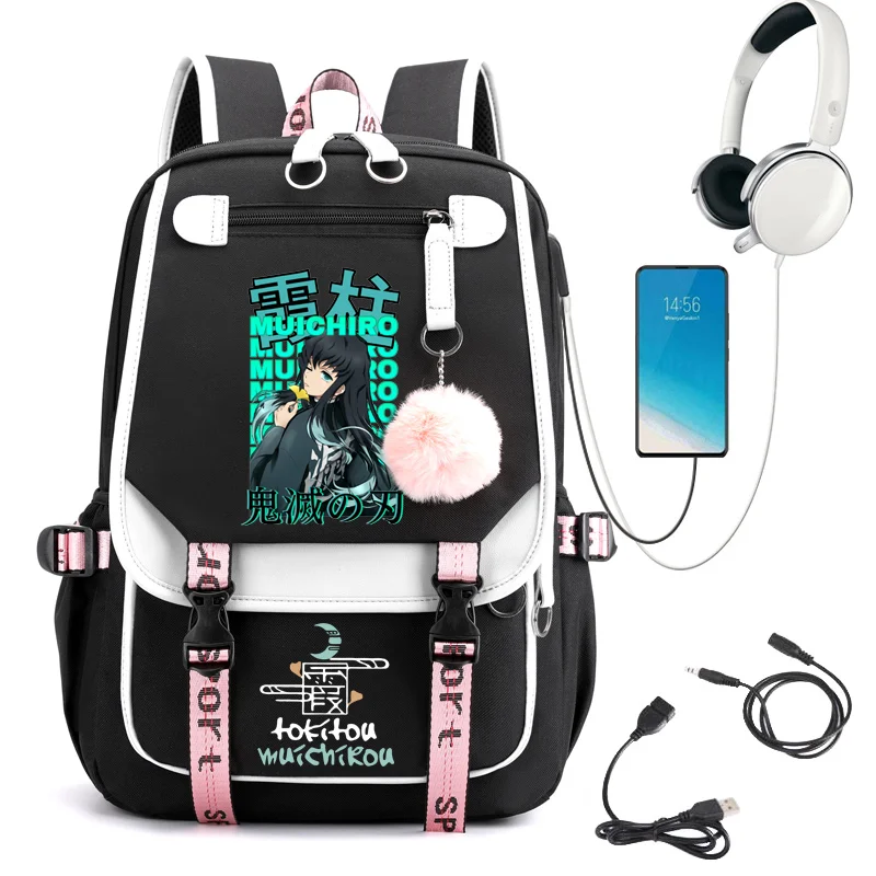 

Demon Slayer Kimetsu No Yaiba Muichiro Tokito Anime Backpack Cartoon Student School Bag for Adults Bagpack Manga Travel Bookbags