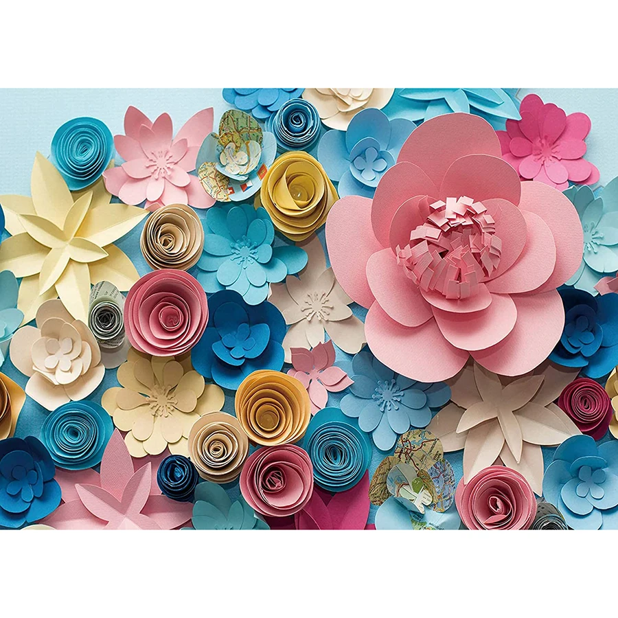 

Colorful Paper Flowers Backdrop Pink Rose Hand-Make Background Baby Shower Birthday Party Girl Adult Bridal Shower Wedding Vinyl