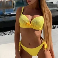 sexy swimwear yellow push up beach female swimsuit with rhinestones swimming bathing suit women set girl bather