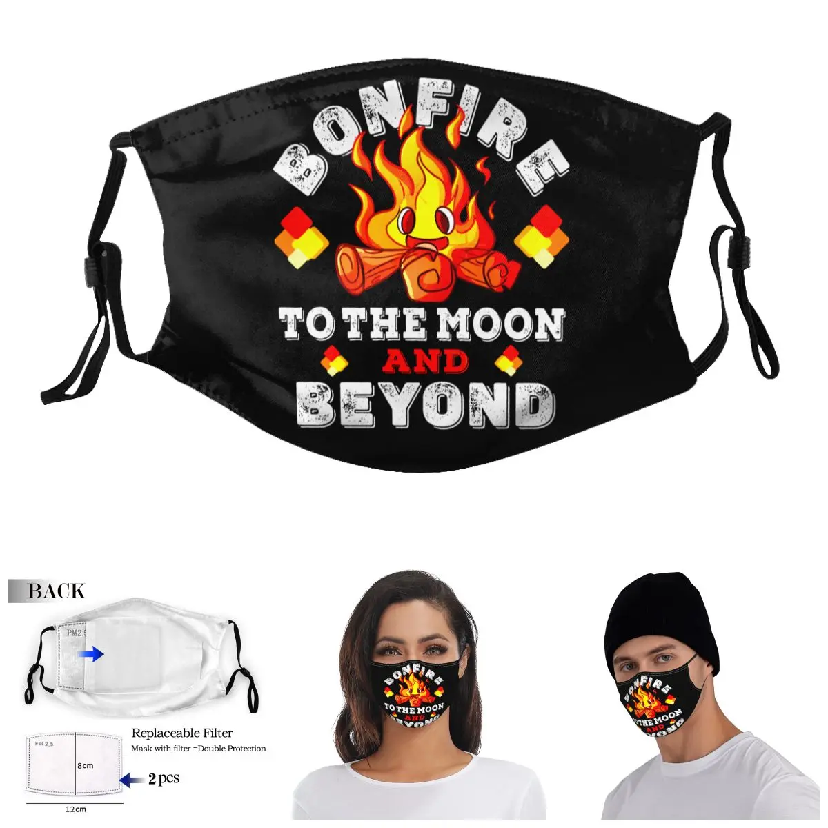 

Bonfire Coin To The Moon And Beyond For Bonfire Crypto Blockchain Adult Dust Mask Graphic Wry Face Activated Carbon Filter Mask