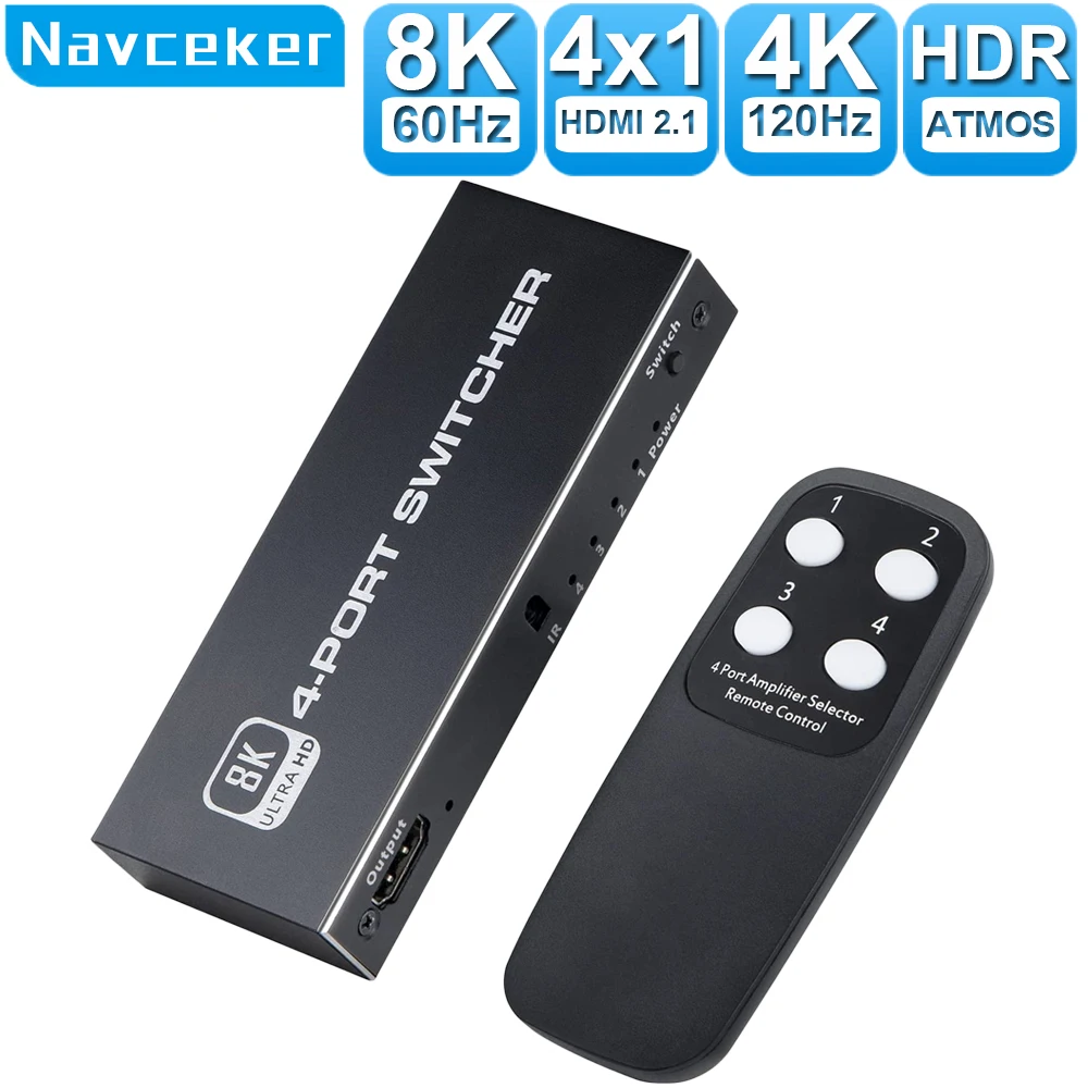 

2022 Switcher HDMI 2.1-compatible 4K 120Hz 4 in 1 out 2 in 1 out 8K 60Hz Switch Splitter adapter IR Remote For PS5 PS4 Projector