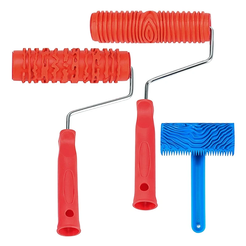 

3 PCS 7 Inch Wood Graining Painting Tool Set Rubber Wood Pattern Paint Roller Tool Set For Wall Decoration