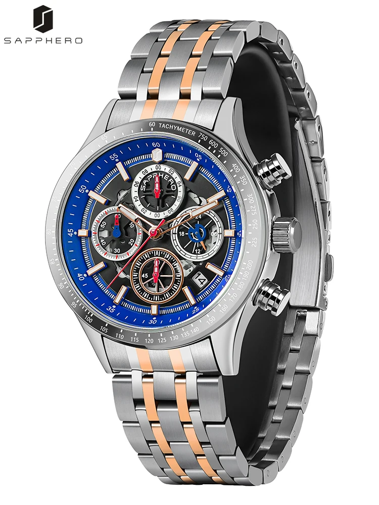 САПФЕРО НОВЫЕ мужские часы с хронографом роскошные кварцевые светящиеся