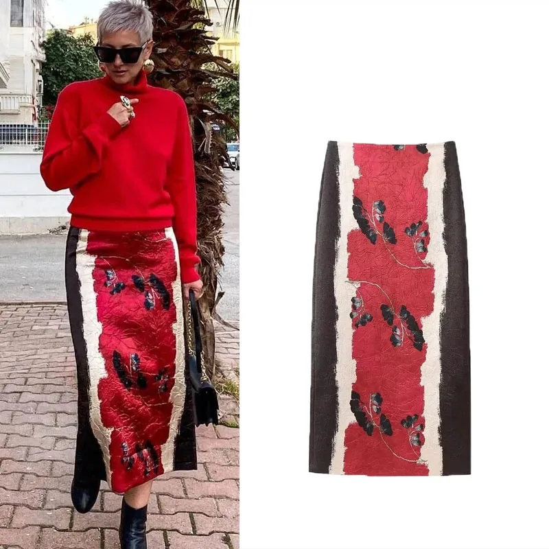 

Юбка-карандаш Женская прямая средней длины, с высокой талией и цветочным принтом