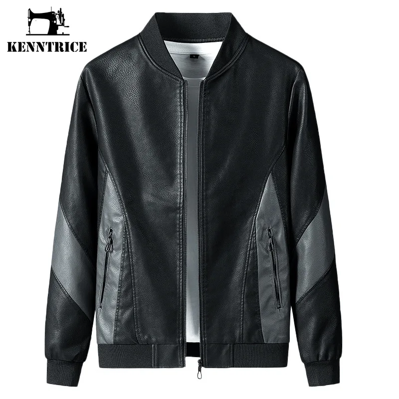 Kenntrice 2022 Autumn Men Jacket Fashion Trend Collarless PU Leather Coat Retro Biker Outwear Mens Clothing Wholesale Plus Size