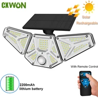 solar light outdoor waterproof with motion sensor 3 heads solar charging lamps with remote control wall light garage patio