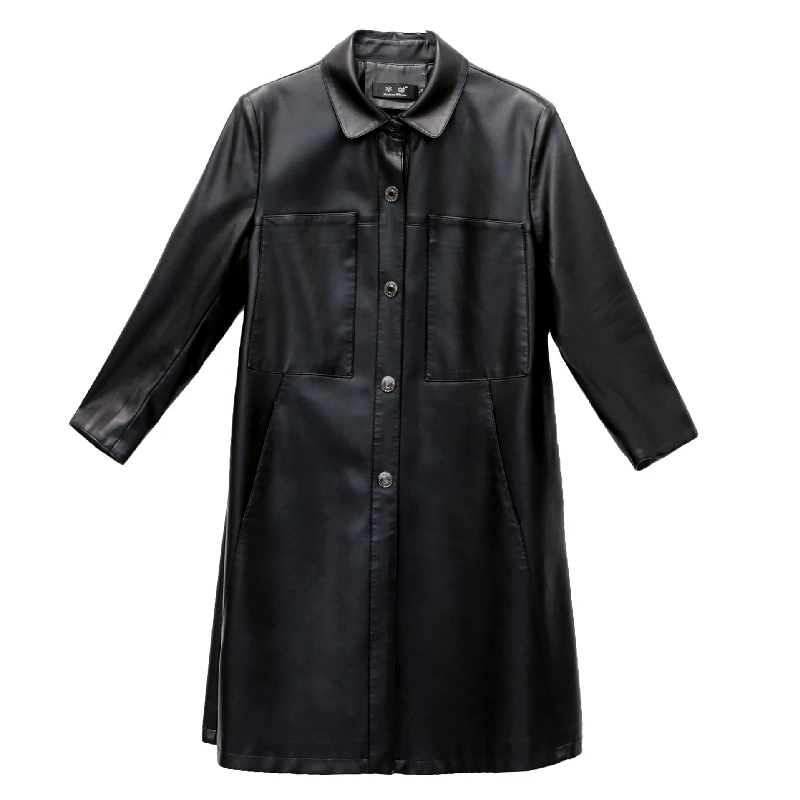 Autumn Winter Long Casual Genuine Leather Jacket Women New Fashion Streetwear Slim Sheepskin Coat Black Female Clothing Tops