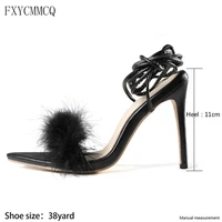 fxycmmcq 2022 summer new european and american style ladies fur sandals pointed toe cross straps lace high stiletto 237