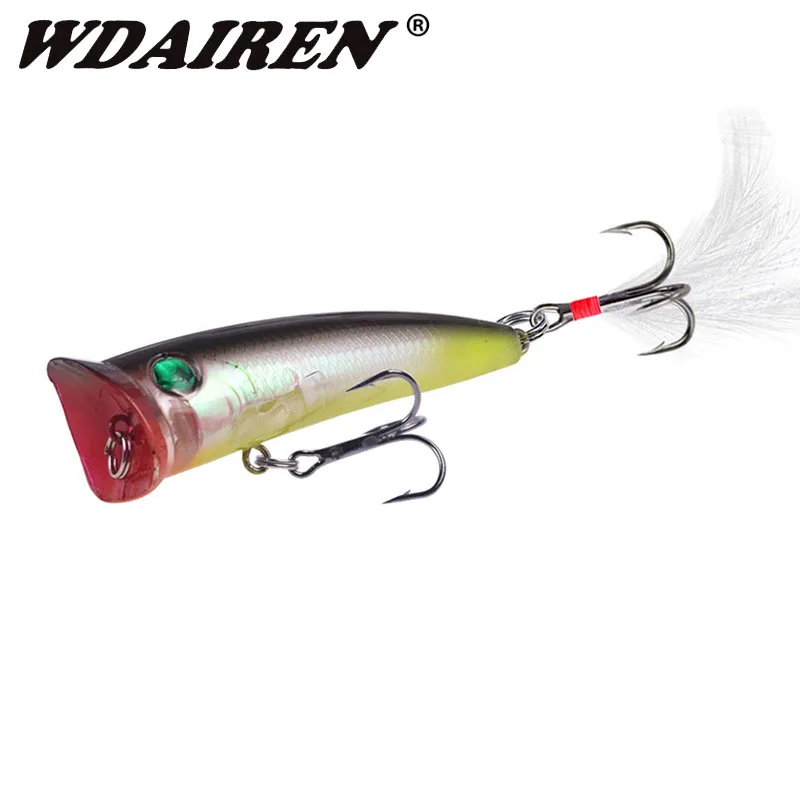 

Popper Fishing Lure 7.5cm 10.5g Trolling Topwater Wobbler Laser Plastic Hard Artificial Bait With Feather Hooks Fishing Tackle