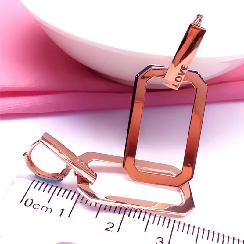 585 Purple Gold Plated 14K Rose Glossy Geometric Square Earrings for Women Dinner Party Wedding Fashion Jewelry Accessories |