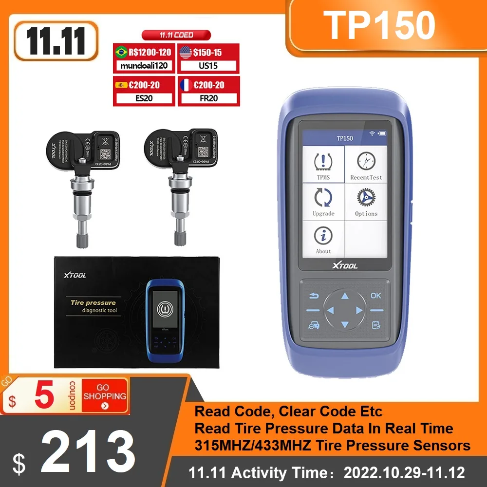

XTOOL TP150 Tire Pressure Diagnostic and Serivce Tool Plus TS100 433&315MHz TPMS TP100 Sensor Scan Tire Repair Tools