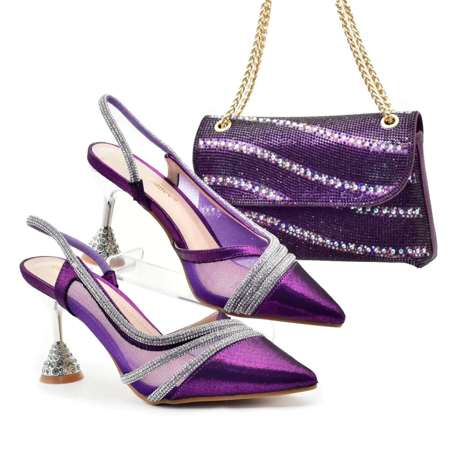

ING New Hollow Coral Pattern Design Fashionable And Elegant Wear Comfortable Ladies Shoes And Bag in Purple Color