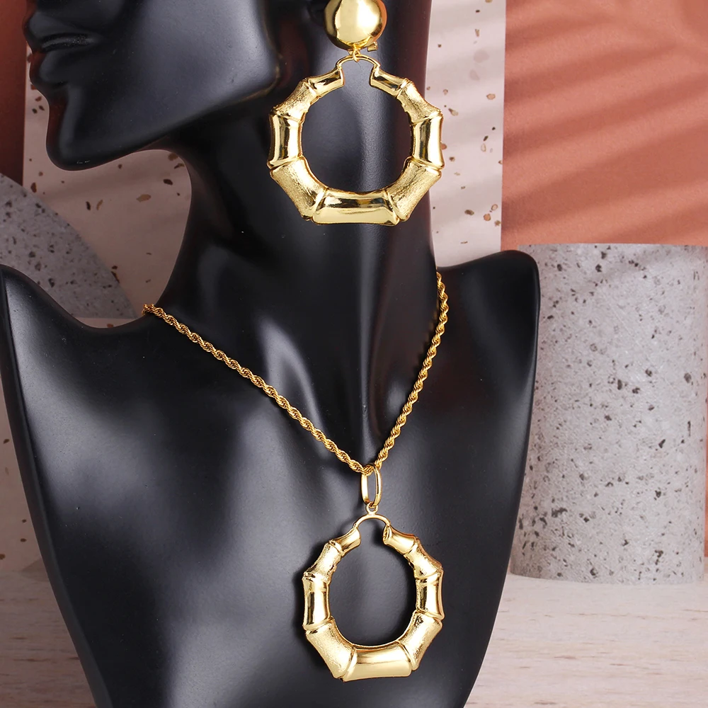 

Golden Jewelry Set Women Necklace Earring Set Dubai Bride Wedding Jewelry