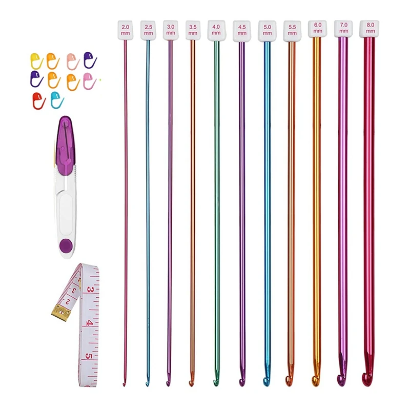 

Tunisian Crochet Hooks Crochet Hooks Set Aluminum,Afghan Crochet Kit For Beginner,11 Pcs Colorful Metal Long Hooks Set