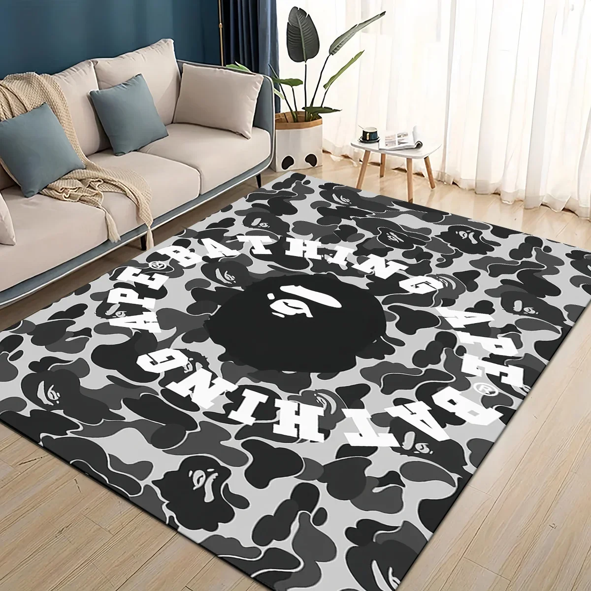 Фото Новый стиль 2025: Ковер B-BAPE с мультяшным рисунком для гостиной, спальни, домашнего декора, детский игровой коврик, нескользящий, для дивана, придверный коврик №3