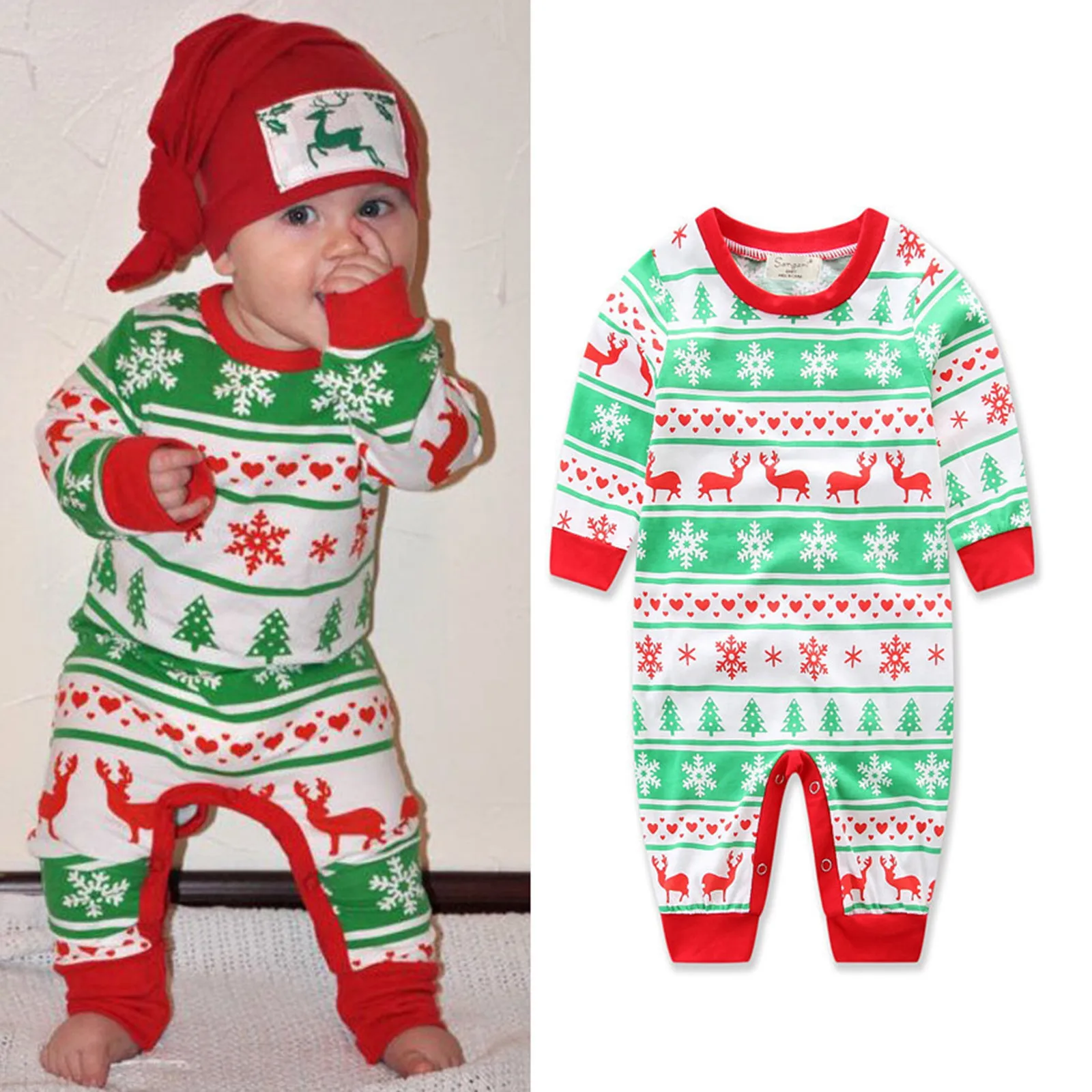 

Xmas Infant Romper Baby Boys Girls Winter Long Sleeve O-neck Bodysuit Christmas Snowflake Deer Prints Jumpsuit For Babys Xmas