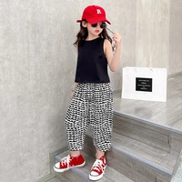 girls summer sets black sleeveless tops pants casual tracksuit 2 pcs set summer outfits kids streetwear fashion costume 4 14 y