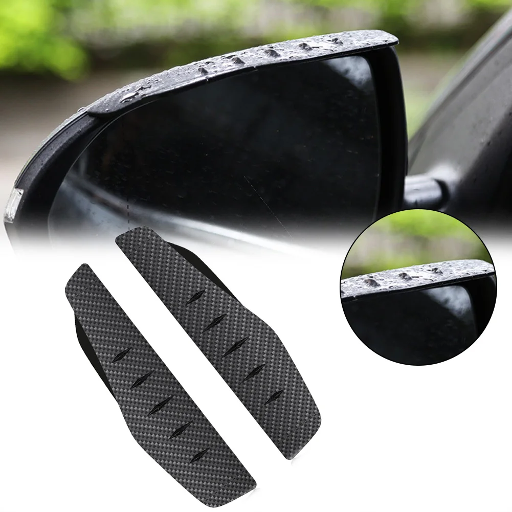 

2Pcs Car Rear View Mirror Rain Shield 3R Carbon Fiber Look Visor Sun Shade Soft PVC Black Install On Both Sides Of The Car's Rea