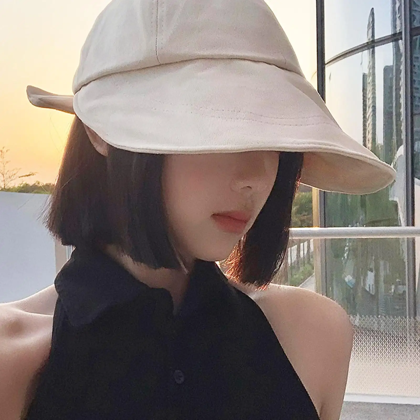 

Back Bow Buckets Caps 2022 Summer Anti-UV Big Brim Sunhat For Woman Outdoor Hiking Beach Foldable Cotton Peaked Cap 56-58cm