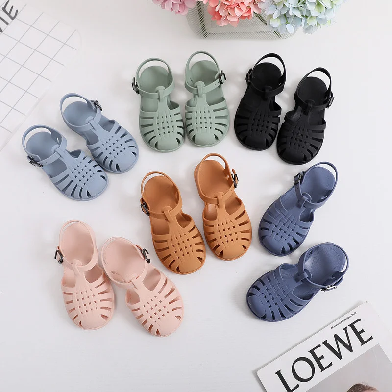 

Spring and Summer Children's Soft-soled Baotou Flat-bottomed Hollow Holes Men and Women Baby Casual Toddler Roman Jelly Shoes