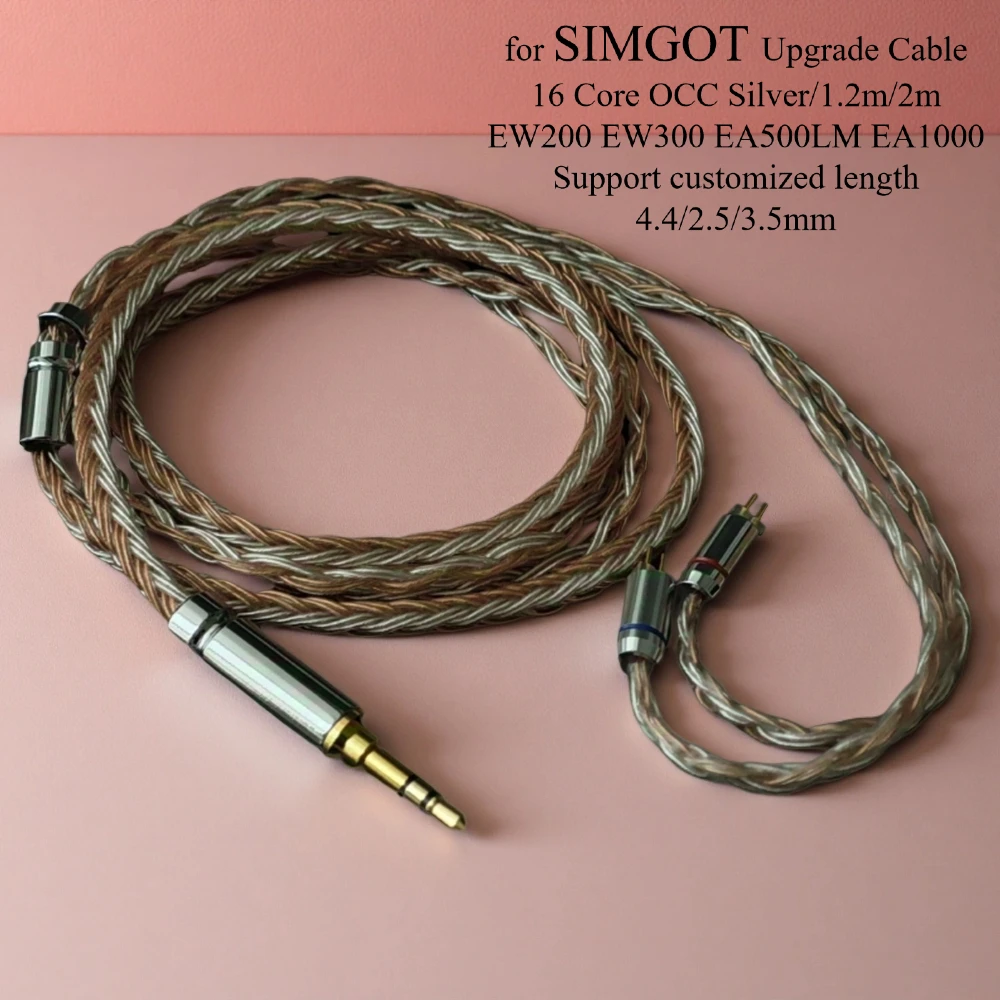 Фото Для SIMGOT EW200 EW300 EA500LM EA1000 16-ядерный гибридный плетеный кабель для обновления, 4,4 мм 0,78 мм 2-контактный с микрофоном, провод для обновления с басовым усилением №1